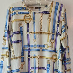 J. McLaughlin Equestrian 3/4 sleeve blouse cream Size XL